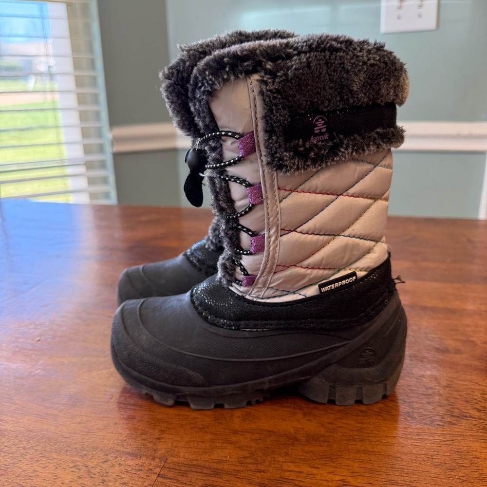 Kamik Kids Star 3 Winter Snow Boots Grey Purple Waterproof Insulated size 12
